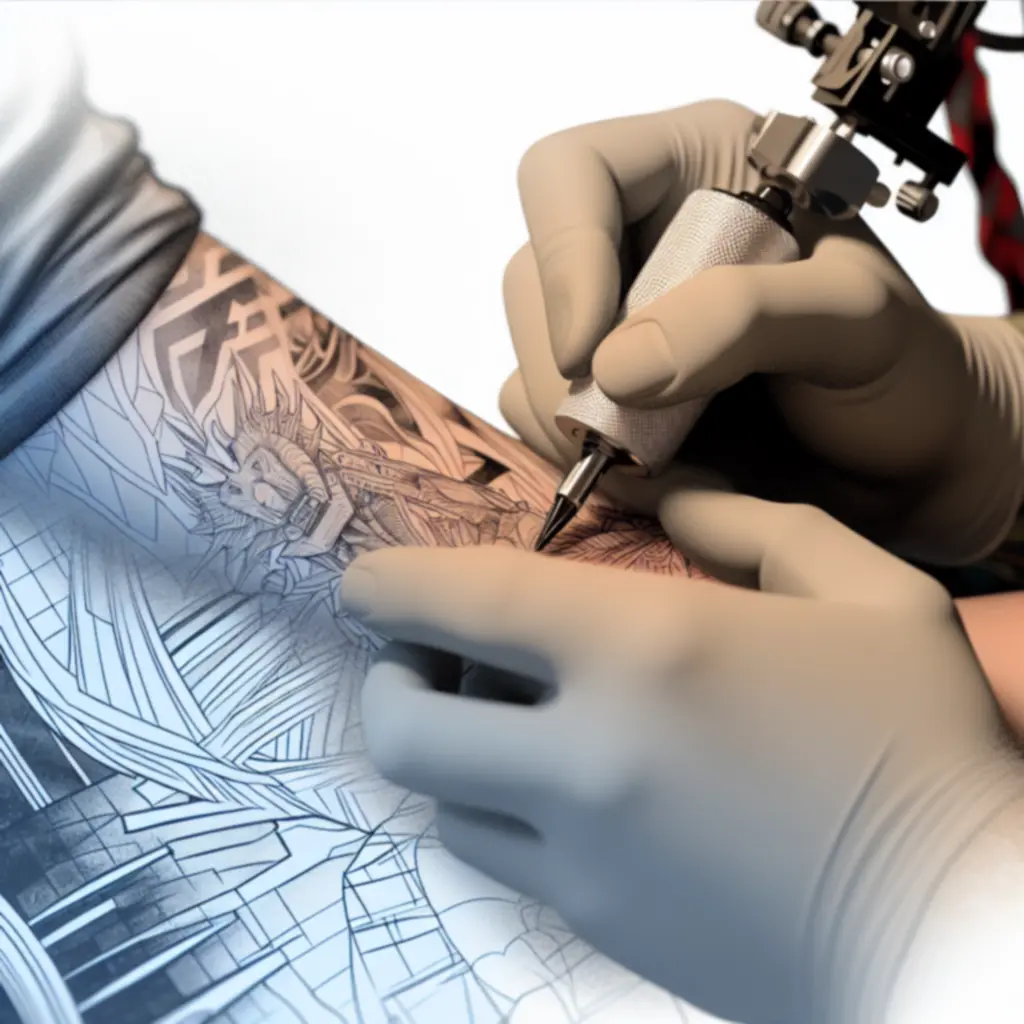 Close-up van een gedetailleerde tattoo in het portfolio van een Ink Distriict artiest
