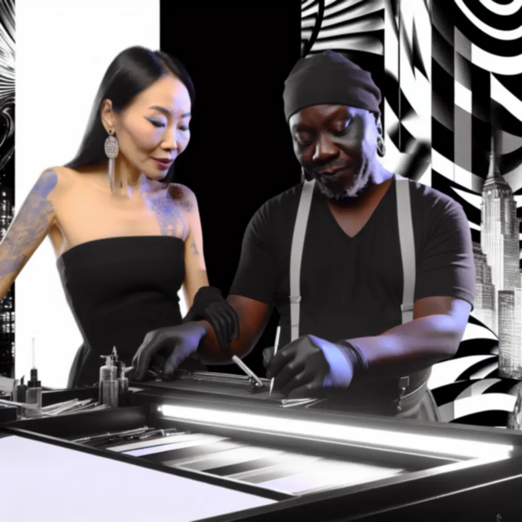 Artiesten aan het werk in de Ink Distriict tattoostudio