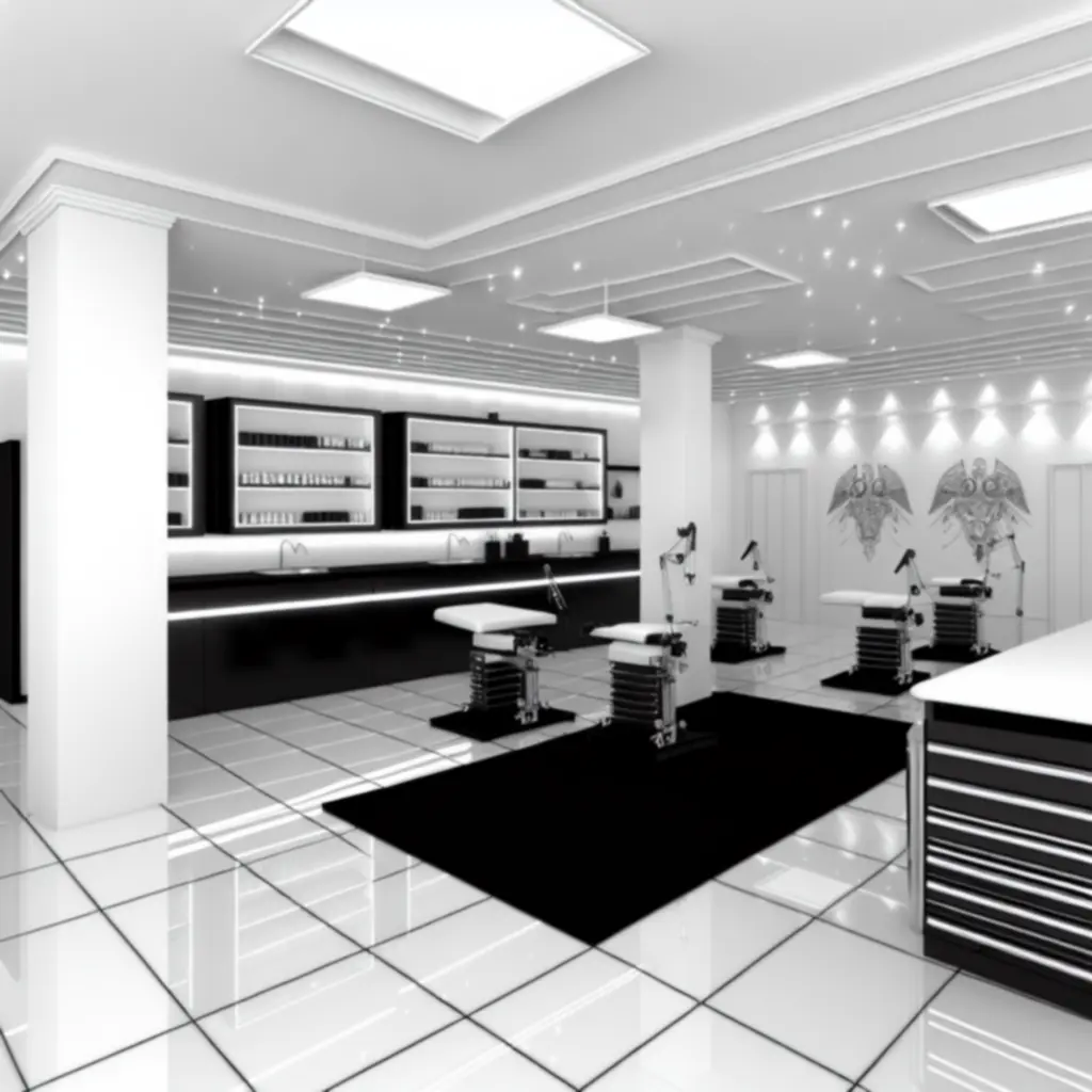 Moderne, strakke tattoo studio van Ink Distriict met hygiënische werkstations.