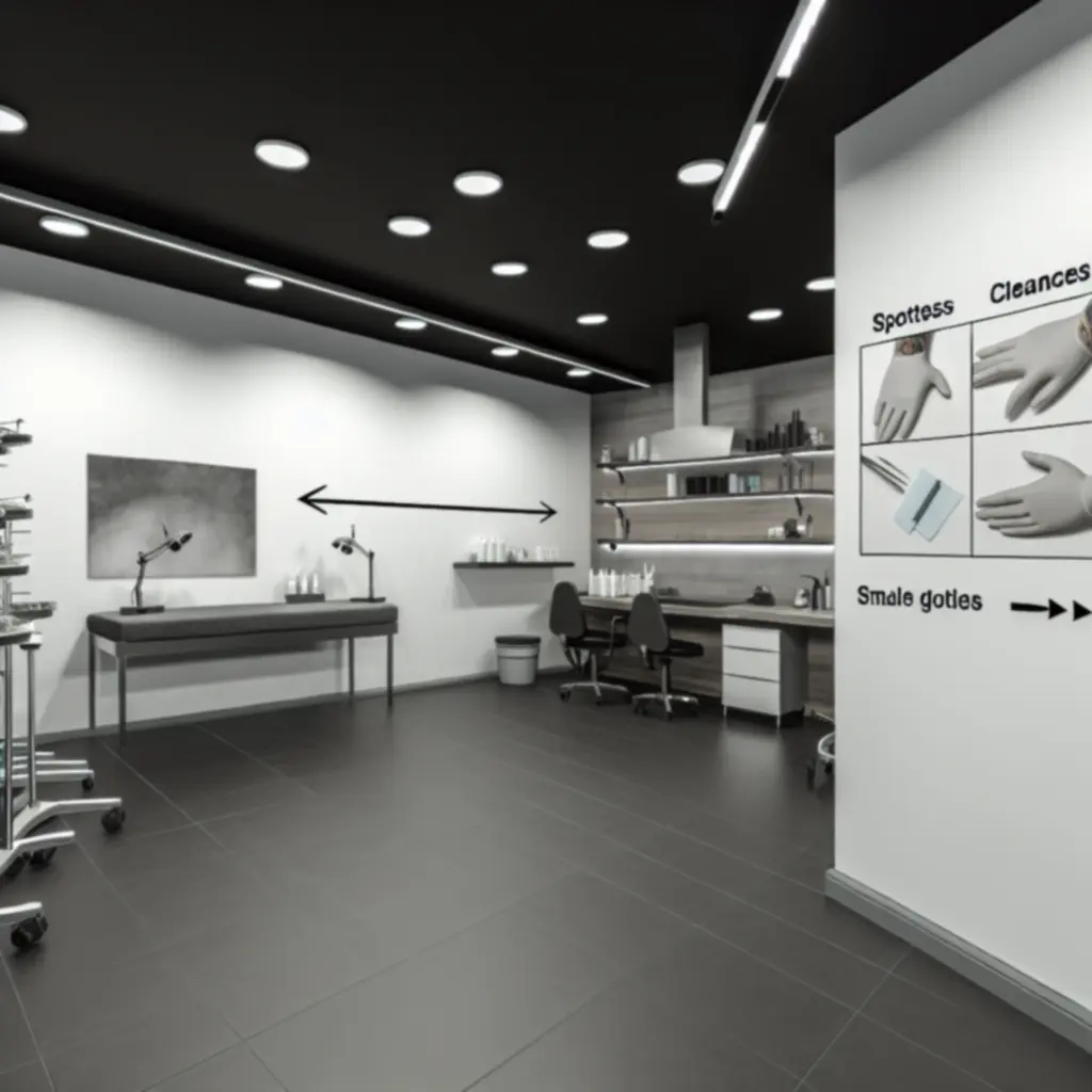 Moderne, schone tattoo studio met steriele werkplekken en professionele apparatuur